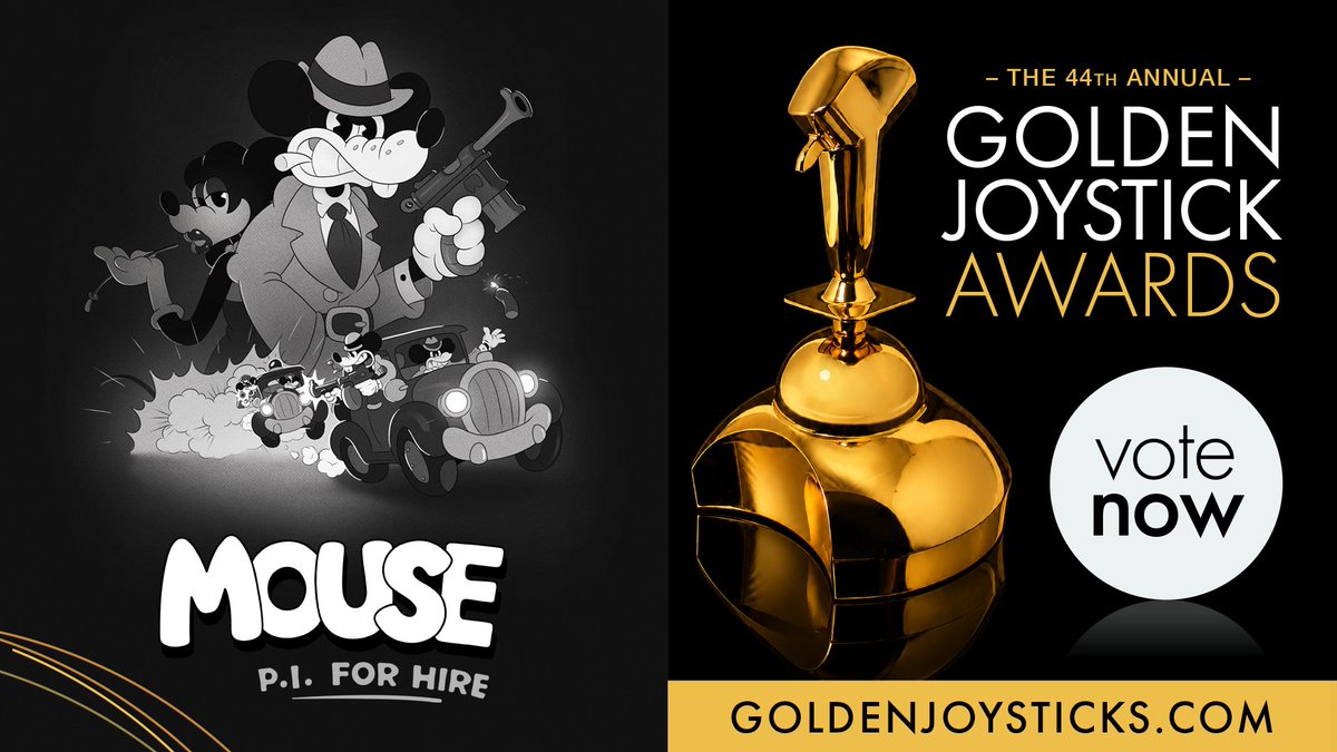 mousethegame's tweet photo. We are excited to say that MOUSE: P.I. For Hire has been nominated for Best Indie Game &amp; Best Game Trailer at the Golden Joystick Awards 🕹️

Excuse the cheesiness, but from the bottom of our hearts, thank you so much!

Voting is live, so please consider us https://t.co/uqw1uJljty https://t.co/9hQzFSx5U1