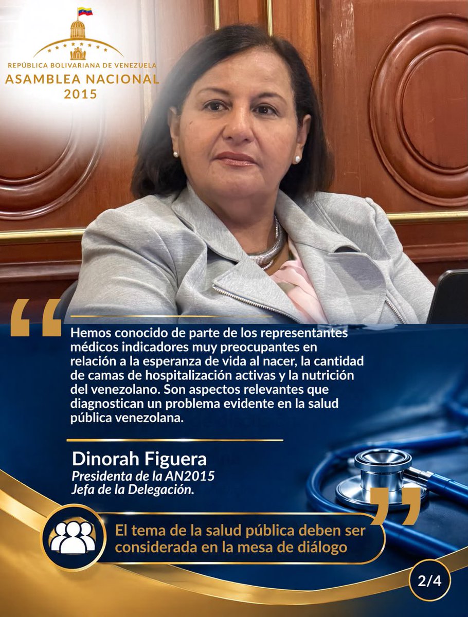 Dinorahfiguera's tweet photo. He conocido de parte de los doctores  Huníades Urbina @huniades individuo número academia nacional de medicina, Saúl Peña presidente de la sociedad venezolana de salud pública, Jaime Lorenzo director de médicos unidos por Venezuela  @MedicosUnidosVe   y el exministro de salud Rafael Orihuela @raforih indicadores muy preocupantes sobre la esperanza de vida al nacer, la disponibilidad de camas hospitalarias activas, vacunación y la nutrición de la población.

Como médica venezolana y parte de la mesa de diálogo es muy importante que se considere el tema de la salud pública en esta instancia. 

Si el TSJ y el CNE avanzan junto a las garantías políticas y civiles, el tema social y el sector salud también deben ser vinculados a este proceso de reinstitucionalización. 

Hay que crear las condiciones para que quienes han trabajado durante años en salud poblacional, materno-infantil, embarazo adolescente y vacunación nacional aporten su conocimiento a un plan de recuperación.

La salud no es un anexo. Es un factor importante para que el país pueda echar hacia adelante.