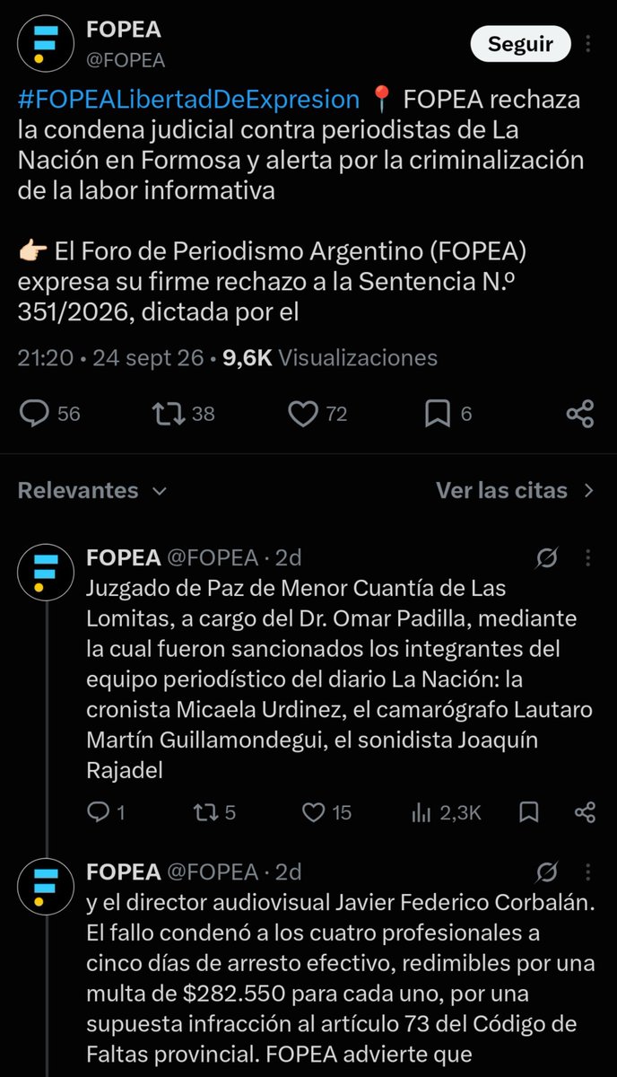 lisandroalm's tweet photo. ¿Que pasa si buscamos UN posteo de Waldman hablando de lo ocurrido en Formosa?

Mucho Milei habla feo pero de GILDO y la censura de querer meter presos a periodistas, nada.

Toma, se te cayó el comunicado de FOPEA al que no adheriste.

Su mejor época fue ser el chiste de vocería. https://t.co/C4SHoxtIRv