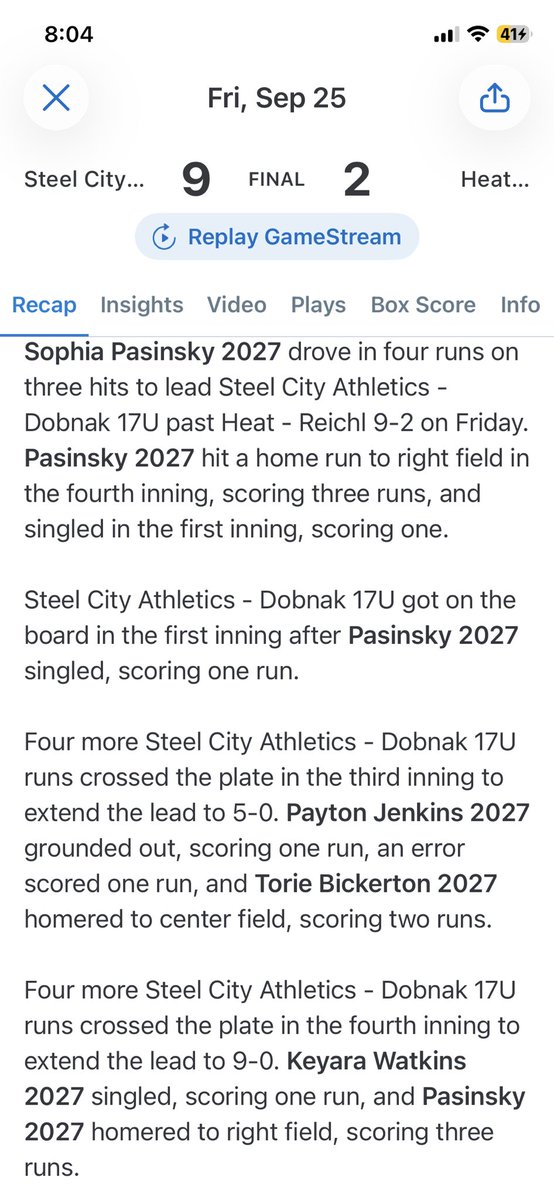 SPasinsky's tweet photo. Our team had our 3rd annual memorial tournament for our coach Neil Salopek. I had 3 singles, 2 doubles, 2 HR’s, and 5 RBI’s.  My bat was 🔥 @SCA2627 @hoffner_hitting @washjeffSB @SFUathletics @Toddythomas8 @toriebickerton @UncommittedUsa https://t.co/VW497V8j8G