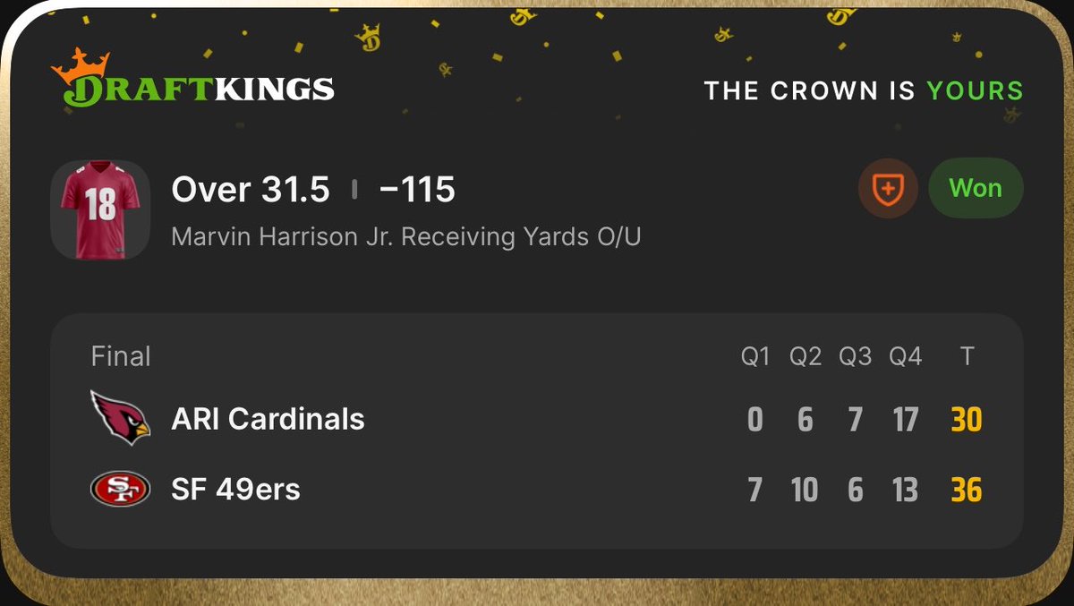 TopShelfSP's tweet photo. BANG 💥
STRAIGHT BET NUMBER 5 ON THE DAY🤑

✅ Marvin Harrison Jr. o31.5 Rec Yards https://t.co/jYtGQTbAX7