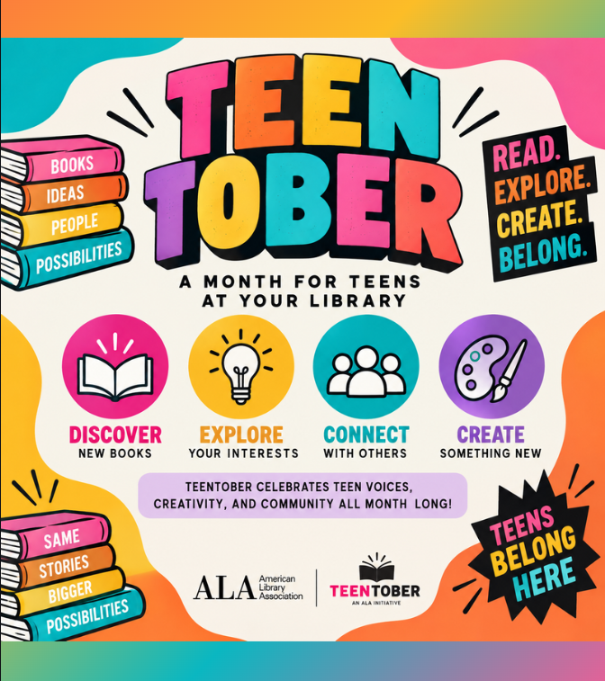 TxASL's tweet photo. 🍁 October is here and Texas school libraries are ready to celebrate #TeenTober! 📚✨ From boosting digital literacy to fueling a love for reading, Lone Star librarians help young adults build critical skills all month long. How is your school library celebrating Texas teens? Share your ideas or displays below! 👇#TASL #TexasLibrarians #YALSA #SchoolLibraries