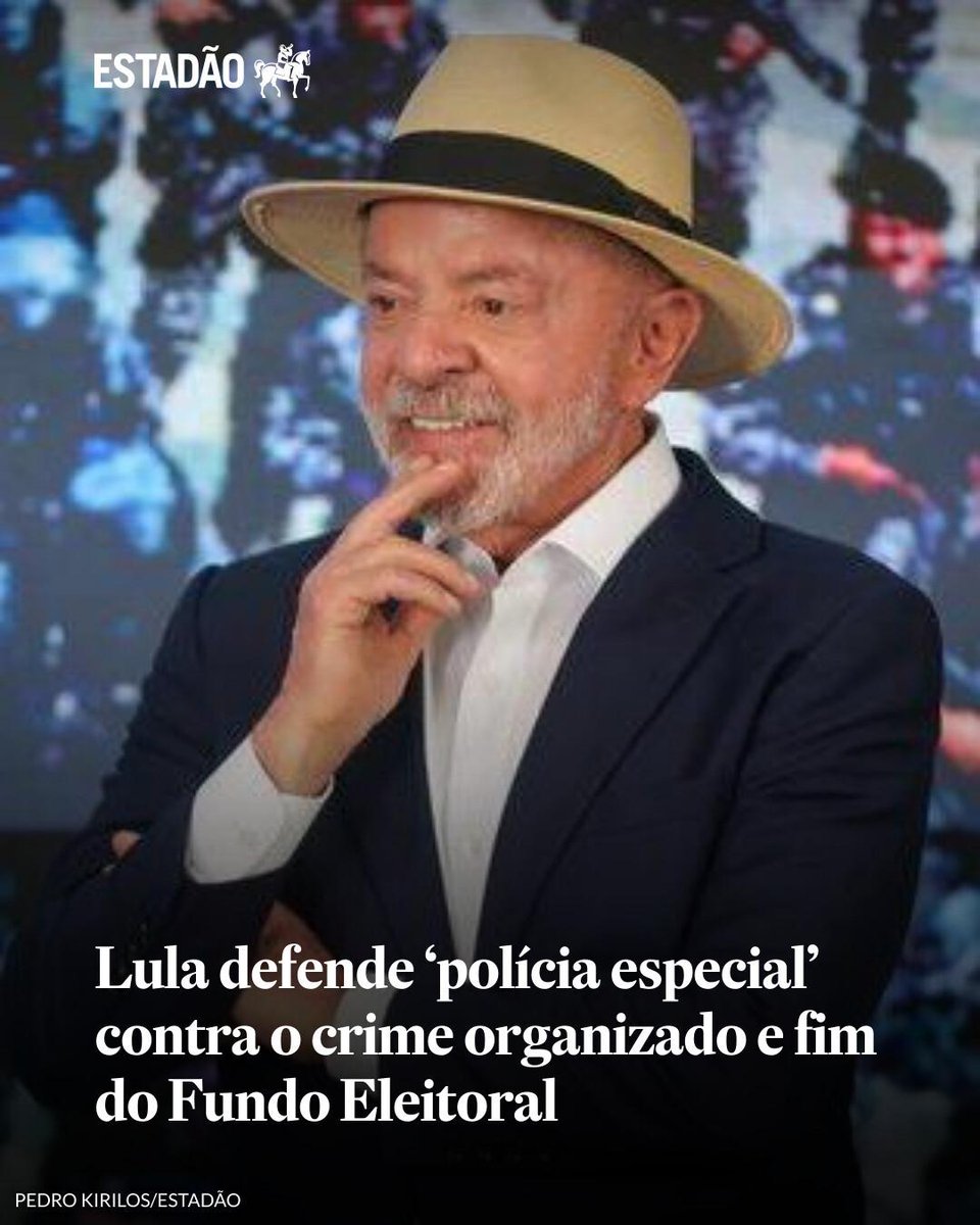 Estadao's tweet photo. Lula defende ‘polícia especial’ contra o crime organizado e fim do Fundo Eleitoral | Na avaliação do petista, intervenções federais com uso das Forças Armadas não trouxeram o resultado esperado https://t.co/6DDBnaE4a3 https://t.co/xHAQIdhR4a