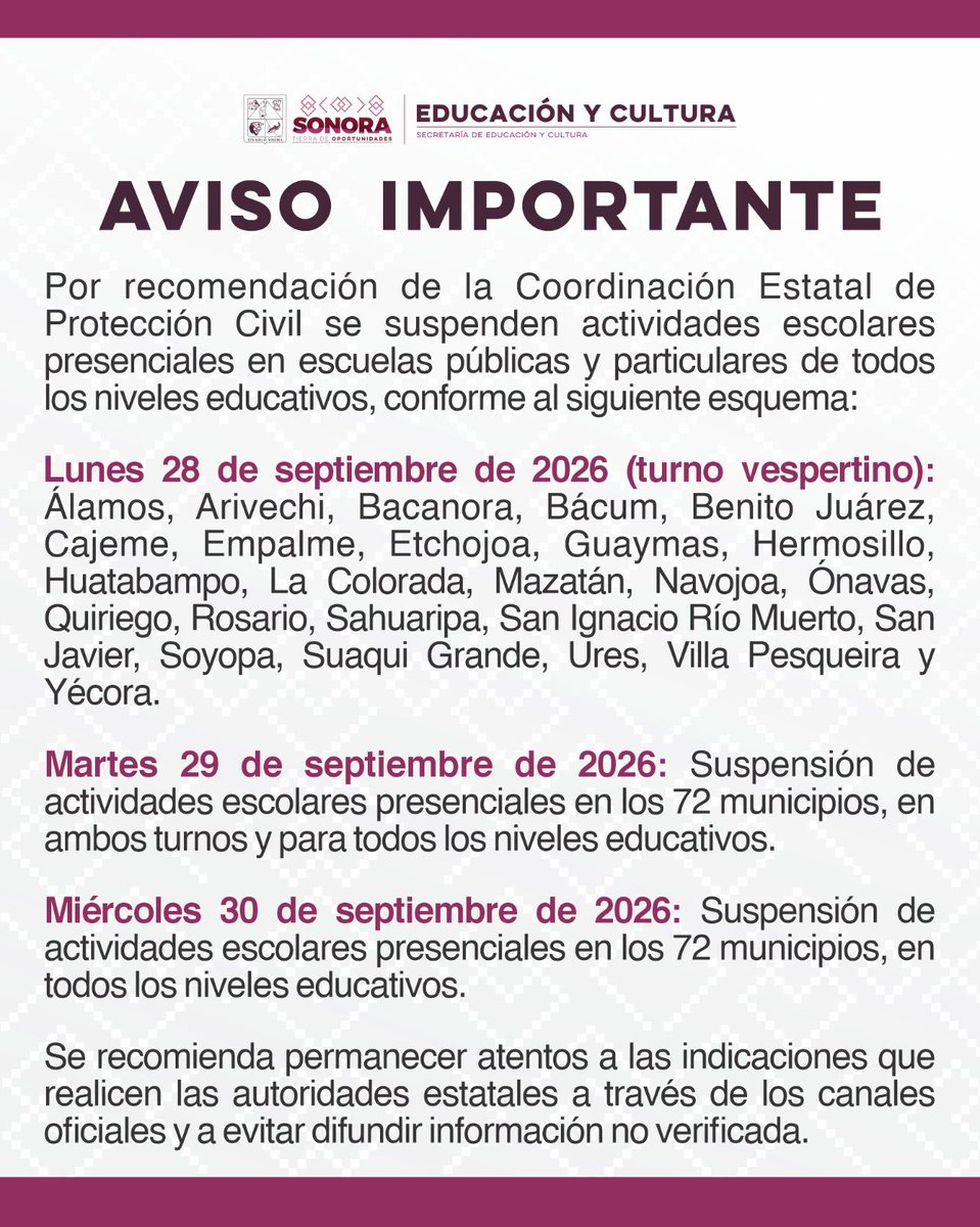 SECSonora's tweet photo. Se emitió medidas preventivas para el sector educativo ante los pronósticos de lluvias extraordinarias y vientos fuertes derivados de los efectos del sistema tropical “Polo” en la entidad. 

Lee el boletín completo en: https://t.co/gIOsQzx6hC https://t.co/LqSI9YMVmy