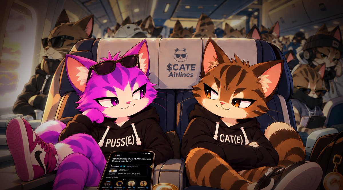 PusseCate's tweet photo. We're on $CATE Airlines taking a relaxed flight through the sunset and into the night, join us in the space!!

https://t.co/bCxLGkEIBy https://t.co/di6oB6ufX2