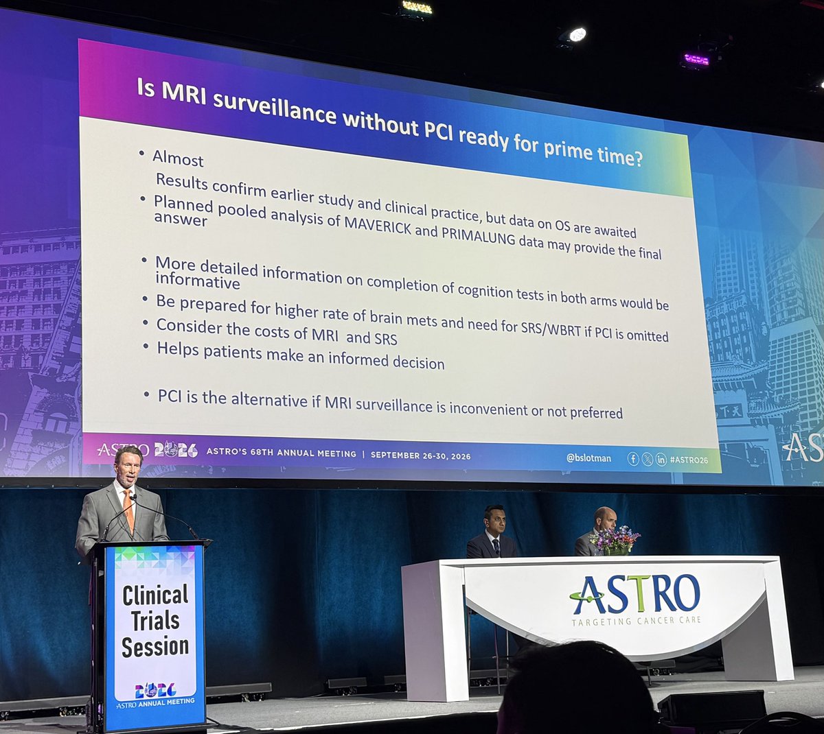 DrewMoghanaki's tweet photo. Professor @bslotman shares his thoughts on the MAVERIC study reevaluating PCI for SCLC at #ASTRO26. https://t.co/E0XSbelbvR
