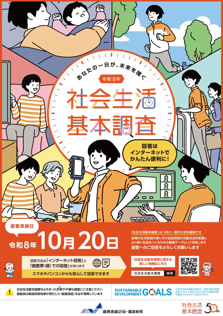 KanagawaPref_PR's tweet photo. 【社会生活基本調査を実施します】
私たちの1日の生活時間⏰などを調べる5年に1度の重要な調査です。
10月上旬から中旬に対象世帯に「調査員証」を持った調査員が訪問します。

📢社会生活基本調査をよそおった詐欺や不審な調査にご注意ください。
便利なインターネット回答をぜひご活用ください。
https://t.co/586y5UoYEs #神奈川県 #社会生活基本調査