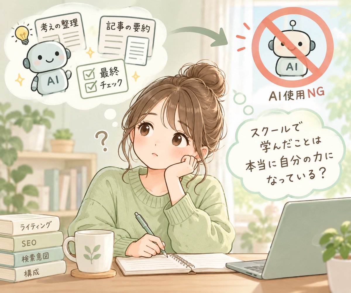 naoyoj8's tweet photo. AI禁止のライティングテストに挑戦しました。

普段はAIに、考えの整理や記事要約、最終チェックを助けてもらっています。

今回は全部、自分で。

「スクールで学んだことは、本当に自分の力になっている？」

そんな気持ちでスタートしました。 https://t.co/TPDLMom1EL