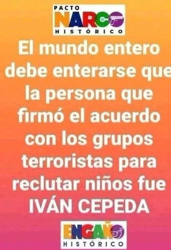 mayitopalacio's tweet photo. Ivan cepeda fue quien firmó el acuerdo con las guerrillas para autorizar  el reclutamiento de niños. 😡🙈 https://t.co/CuemsFg92v