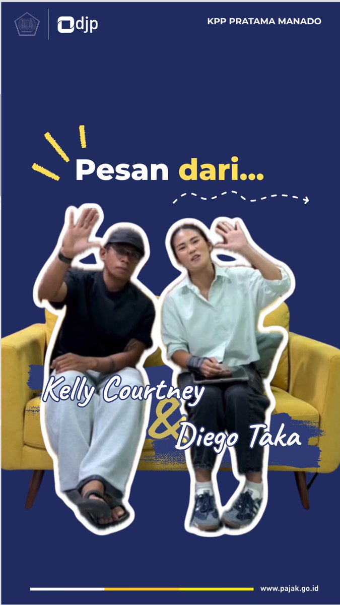 pajakmanado's tweet photo. Halo, #KawanPajak! 👋🏻

“Jangan lupa lapor pajak!” 😆

Kali ini, @kellycourtneyy dan @diegotaka berkesempatan berkunjung ke Kantor Pajak Manado nih!

Terima kasih telah berbagi kesan dan dukungan terhadap pelayanan yang kami berikan. 🙌🏻 https://t.co/T5SupKCsOH