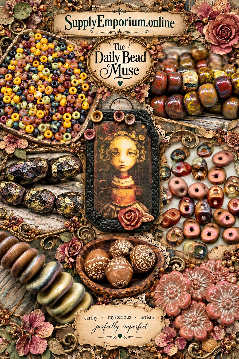 teribears's tweet photo. Yesterday, we wandered off the path. Today, she stepped out of the frame. 🥀🔮🍷
Meet the Burgundy Girl, where beads, color &amp; whimsy refuse to behave. ✨📿
Some beautiful things simply require more room. See more at https://t.co/r93ZdeNgWb

#DailyBeadMuse #Beading #JewelryMaking https://t.co/4E8G8VmSro