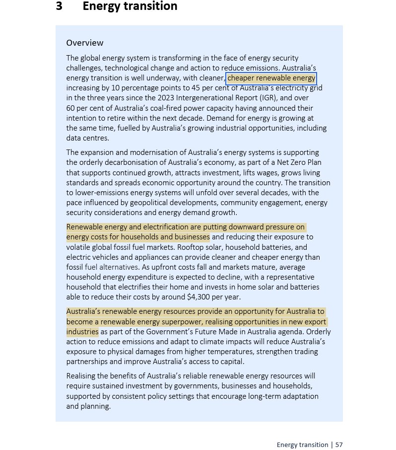 FootnotesGuy's tweet photo. Somewhere deep in the bowels of Treasury there are some grey-beards with their heads in their hands. They joined an institution that was regarded as world-class for its analysis.

Now it's producing nonsense propaganda.

Renewable energy is...
putting downward pressure on bills?
supporting energy entensive industries?
making us a renewable energy superpower? 1/