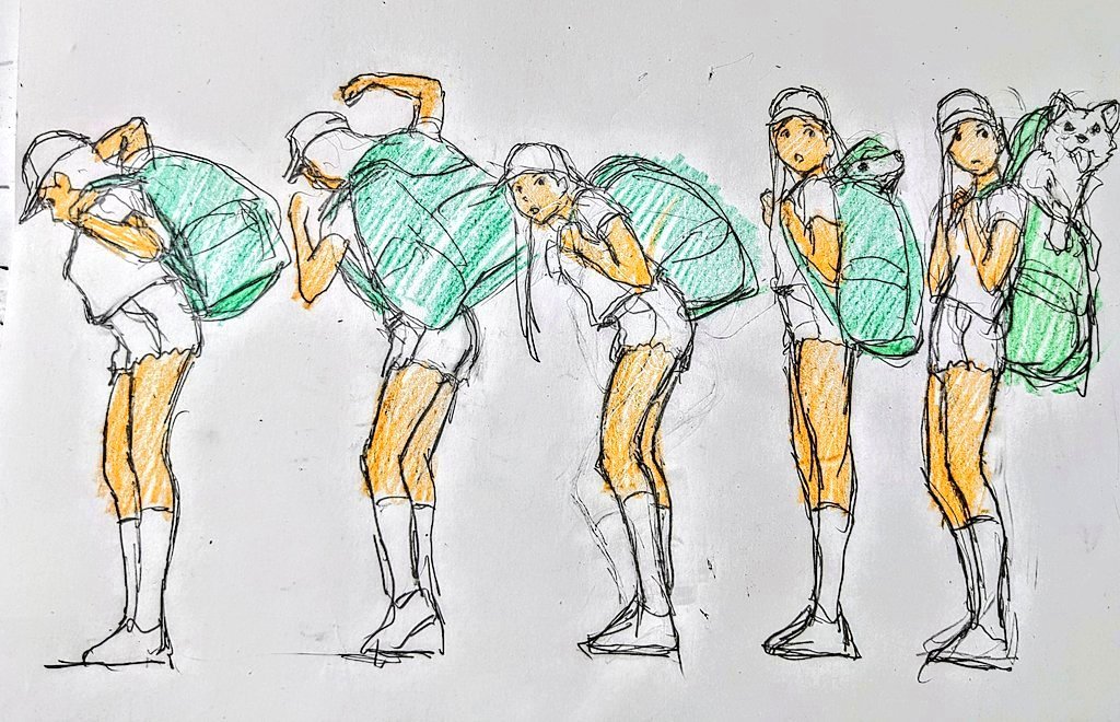 sim_kyrm's tweet photo. 一枚の絵を元絵にして角度を変えるとか、ポーズを変えるとかは、昔は新人に強く指導されたので新人の試験や課題でよく出されてました。私は不逞の新人でサボってばかりいたので同期に差をつけられました。今は昔みたいな教え方をすると犯罪になりかねないので、良い時代になりました。 https://t.co/5u8FOvQD1s