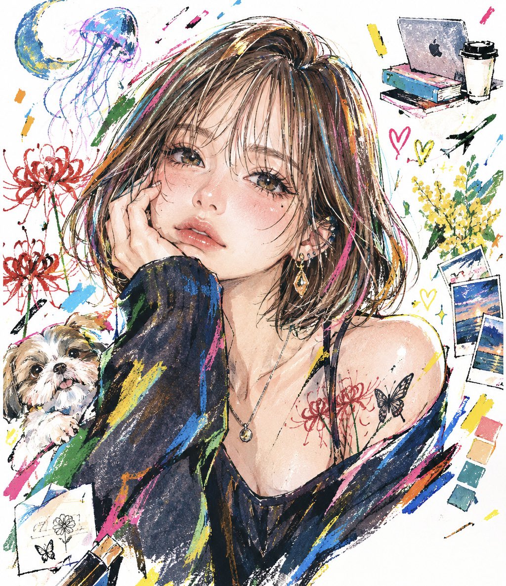 chako_sky's tweet photo. ユニバ！たのしみっ！
チャッピーが思う私の自画像描いてもらったんだけど、、こんな女になりたい😫 https://t.co/g2BH0GPLd1