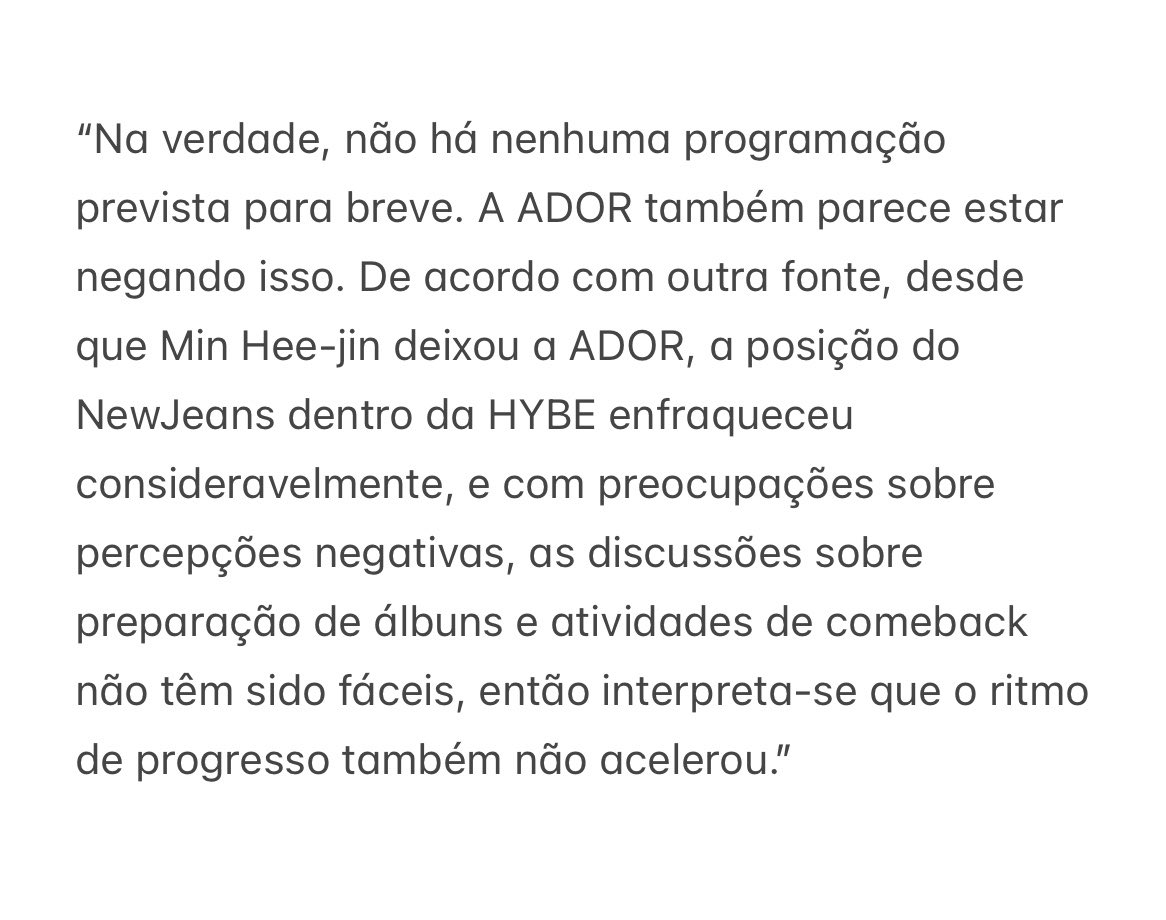 NEWJEANSBR's tweet photo. De acordo com um artigo publicado pela Star News, as chances de um lançamento OT4 do NewJeans no restante deste ano são quase inexistentes.

#NewJeans #NJZ #MHDHH https://t.co/p6wA0jNQqb