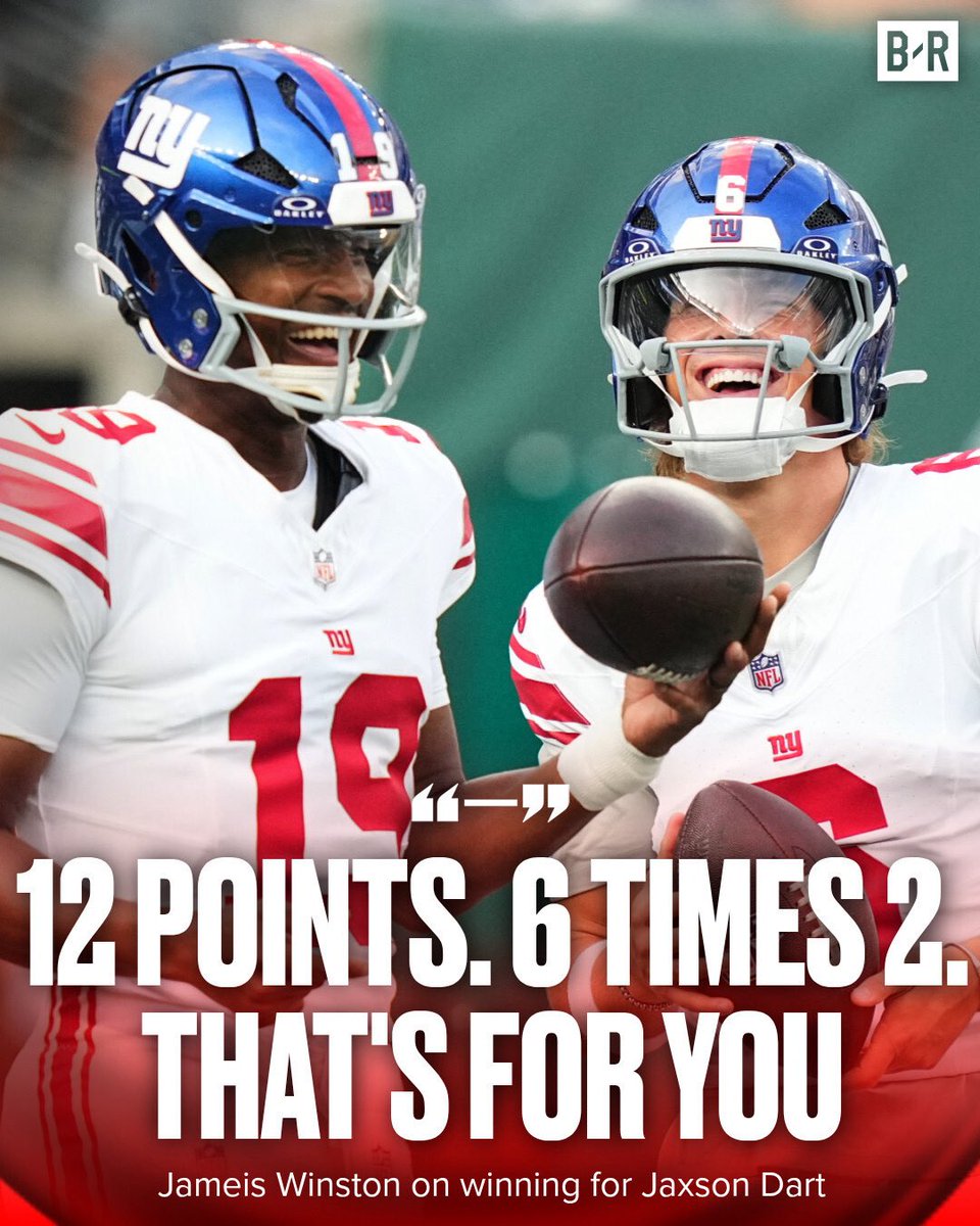 BleacherReport's tweet photo. Jameis Winston dedicated Giants' 12-7 win over Titans to Jaxson Dart in a way only he can describe it 🤣🔥 https://t.co/zhacmxUPn1