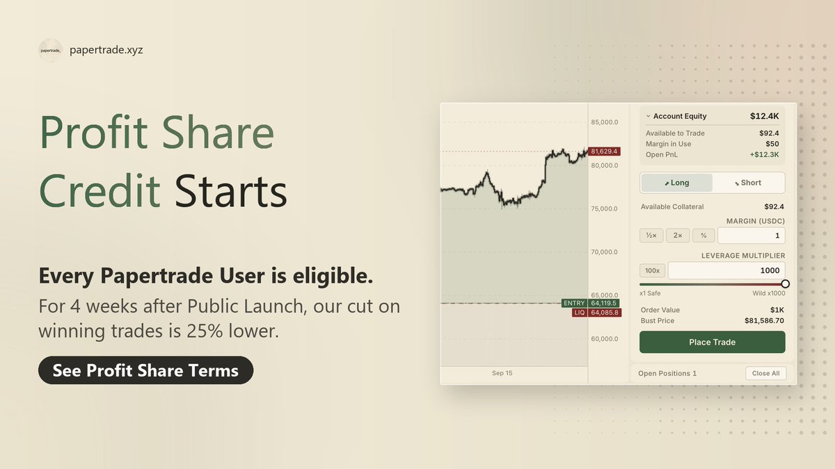 papcrtrade_base's tweet photo. @papertrade_xyz On October 2, 2026, Papertrade opens registration for Launch Capital.

Traders with existing margin on Hyperliquid qualify for extra perps capital tied to their margin, with claims available October 16, 2026.

See how it works ↓
https://t.co/IyyJK5nVXc https://t.co/qPaIau6vyI