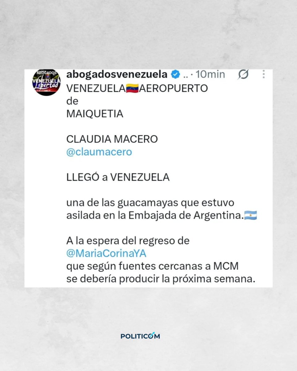 Politicomve's tweet photo. #27Sep | 🚨 CONFIRMADO: Claudia Macero, segunda guacamaya de MCM, llegó a Venezuela.

Lo confirma el equipo de Vente Venezuela del estado Vargas.

 #Venezuela #MCM

¿Ajustamos algo? https://t.co/IrJIWSQerx