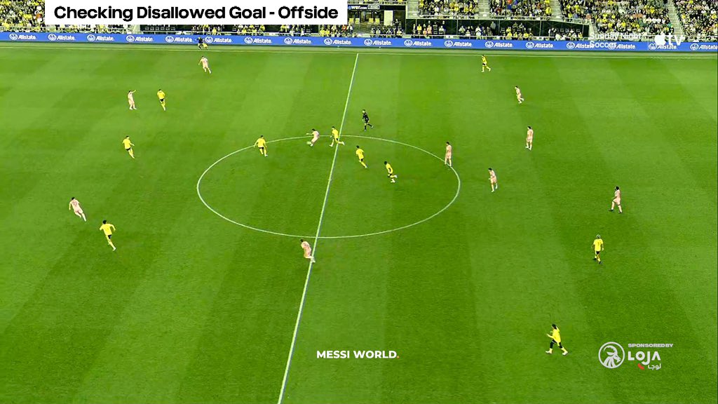 WeAreMessi's tweet photo. INTER MIMAI IS GETTING ROBBED!!! First the hand ball not given and now the offside call? How is that offside l - draw some lines and check. MLS’ VAR is a joke! https://t.co/t8keITv7C1