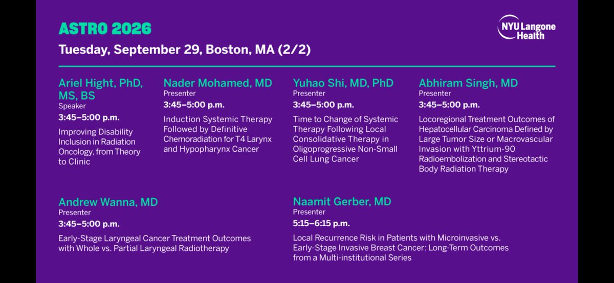 Aiims1742's tweet photo. Busy Monday and Tuesday for @nyulangone @Perlmutter_CC Radiation Oncology at #ASTRO26. Hopefully our RadOnc colleagues will get better weather for the remaining two days of their meeting in Boston. ☢️ 
@JohnPLeonardMD @nyugrossman https://t.co/wESP6fBz5v
