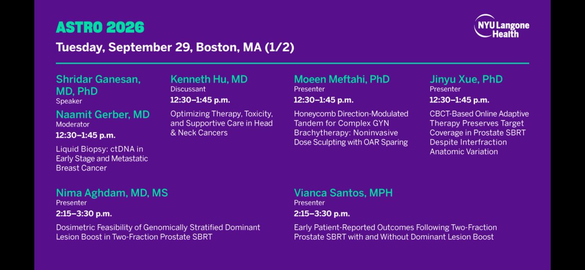 Aiims1742's tweet photo. Busy Monday and Tuesday for @nyulangone @Perlmutter_CC Radiation Oncology at #ASTRO26. Hopefully our RadOnc colleagues will get better weather for the remaining two days of their meeting in Boston. ☢️ 
@JohnPLeonardMD @nyugrossman https://t.co/wESP6fBz5v