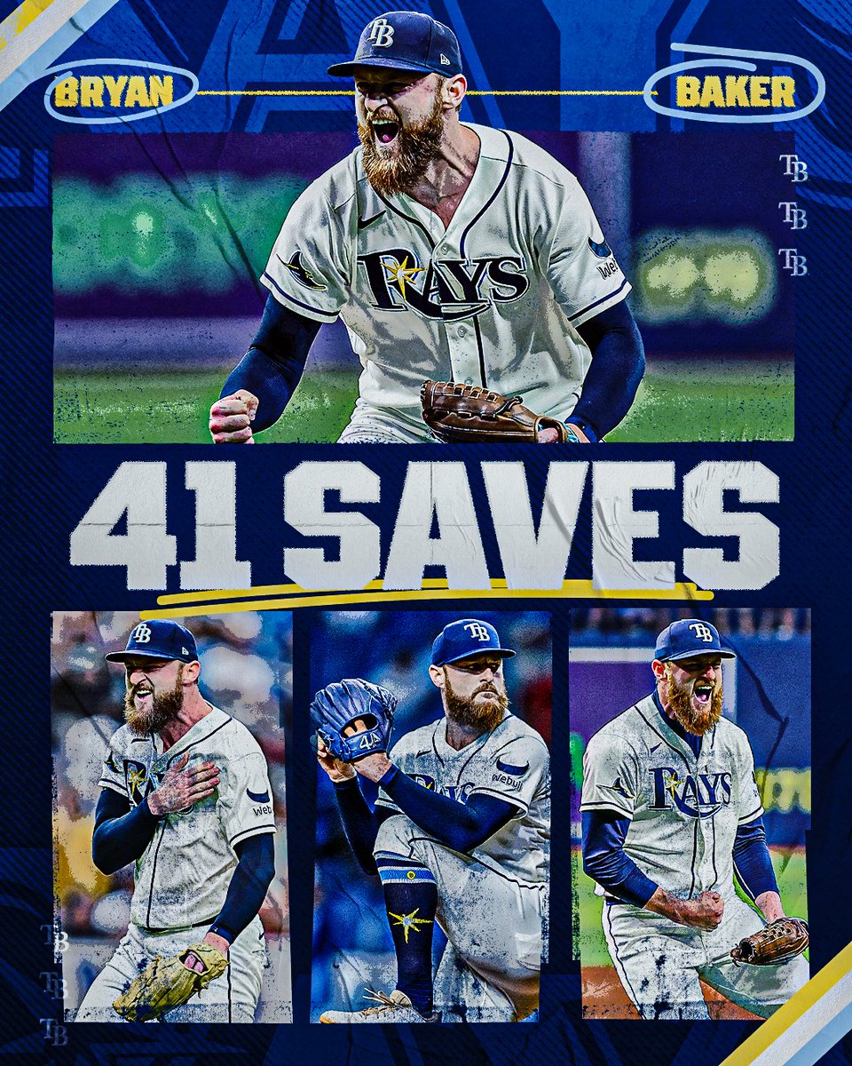 MLB's tweet photo. Bryan Baker’s breakout season in the @RaysBaseball ‘pen ends tied atop the saves leaderboard! https://t.co/WanWkEsiAk