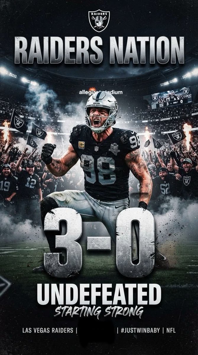 TOPFLIGHTENT's tweet photo. JUST WON BABY!!! 3-0 and it feels so good! #raiders #nfl #NFLTuddys https://t.co/otyRTpGJ7g
