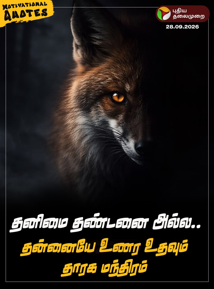 PttvNewsX's tweet photo. #MorningMotivation | தனிமை தண்டனை அல்ல, தன்னையே உணர உதவும் தாரக மந்திரம்..!
#MotivationalQuotes | #PTQuotes | #Motivation | #MondayMotivation https://t.co/MqNszuB2Np