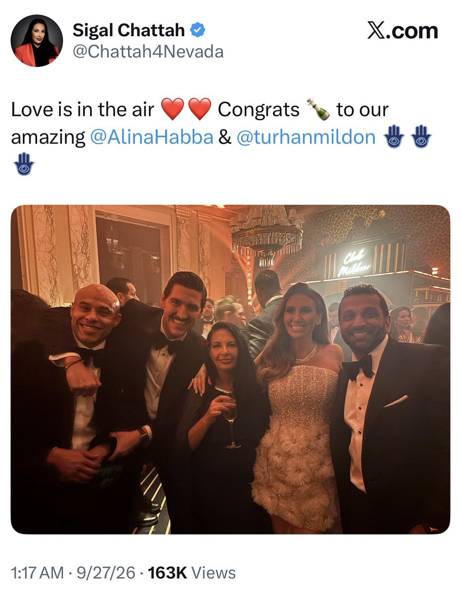 realStockes's tweet photo. FBI Director Kash Patel spent the weekend partying with Sigal Chattah, the Israeli-born federal prosecutor who let Netanyahu pedophile Tom Alexandrovich AND the infamous Israeli biolab operator of Las Vegas abscond to Israel rather than face US charges. https://t.co/Uf8P4WoFUq