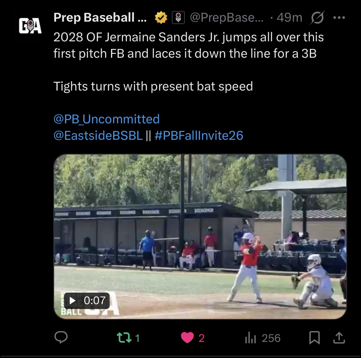 JermaineSand0's tweet photo. Really good weekend at the plate seeing the ball well and putting some good swings together. Didn’t turn out in our favor but Good weekend. #uncommitted https://t.co/at6UD9BWoq