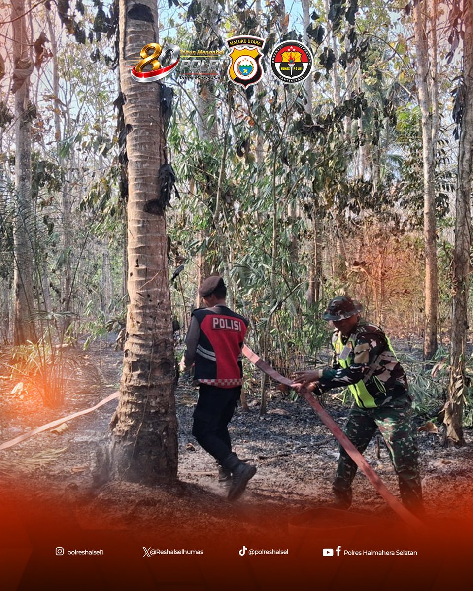 Reshalselhumas's tweet photo. Gerak Cepat Polres Halsel Tangani Karhutla di Wayamiga

Personel Polres Halmahera Selatan bersama TNI, Damkar Kabupaten Halmahera Selatan, dan masyarakat bergerak cepat menangani kebakaran hutan dan lahan (Karhutla) yang terjadi di areal perkebunan pohon jati, Desa Wayamiga. https://t.co/RlgTY28wxs