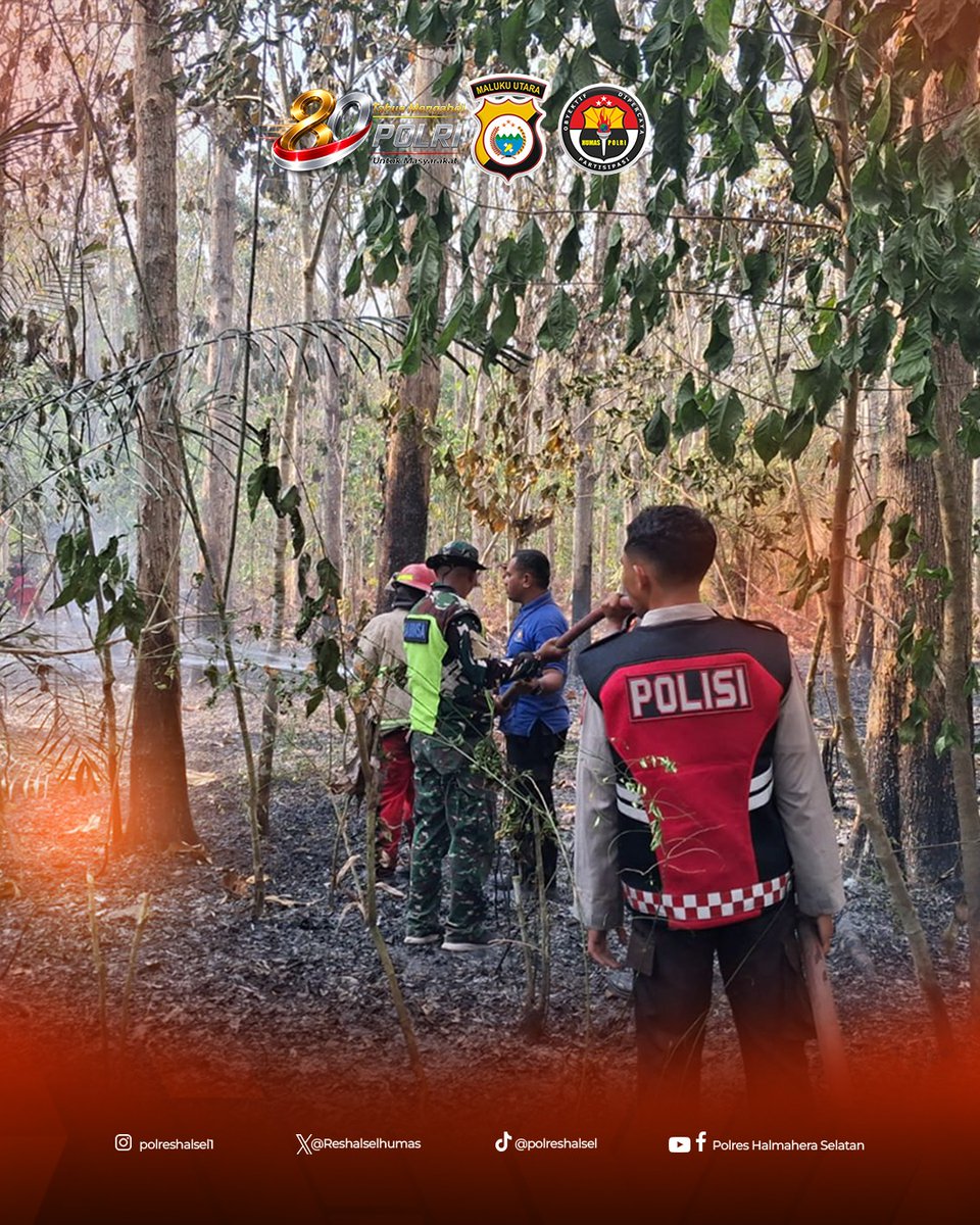 Reshalselhumas's tweet photo. Gerak Cepat Polres Halsel Tangani Karhutla di Wayamiga

Personel Polres Halmahera Selatan bersama TNI, Damkar Kabupaten Halmahera Selatan, dan masyarakat bergerak cepat menangani kebakaran hutan dan lahan (Karhutla) yang terjadi di areal perkebunan pohon jati, Desa Wayamiga. https://t.co/RlgTY28wxs