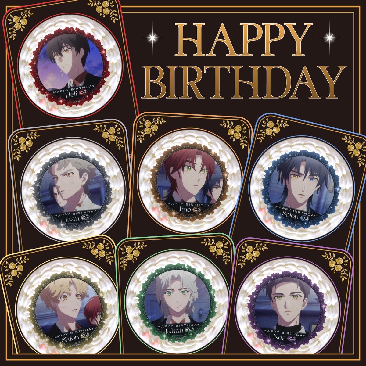 happypriroll's tweet photo. 『アニメ「DARK MOON: THE BLOOD ALTAR」』 

本日10月2日は 
ヘリ、イアン、ジノ、ソロン、シオン、ジャカ、ノアのお誕生日!!🎉✨ 

✨HAPPY BIRTHDAY ✨ 
素敵なお誕生日になりますように🎂 

#HBD_7Vampires 
#다크문 #DARKMOON #黒の月 #ダクムン https://t.co/LLzLLOcSgM