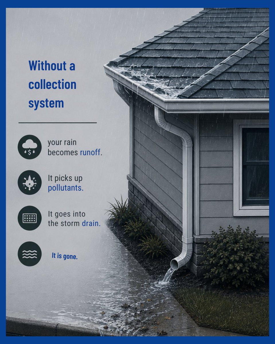 Oziflow's tweet photo. Rain isn't just weather to wait out.
An inch of rainfall on a typical home roof is more than 900 gallons (3400 ltrs) of clean, free water.📷
Right now, most of it goes straight to the storm drain.
What if your fence kept it instead? #SaveWaterSaveSpace https://t.co/I03pTyFoHx