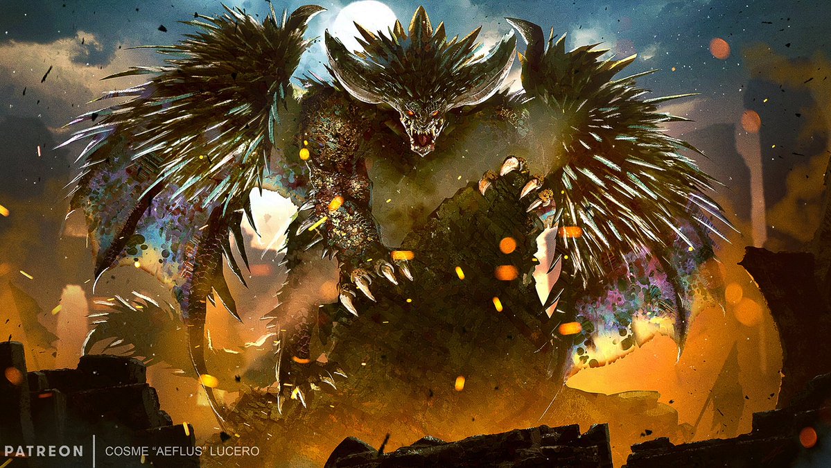 cosmelucero's tweet photo. Nergigante appreciation post, always a blast painting it.
#monsterhunter #fanart https://t.co/yRQrn8wveV