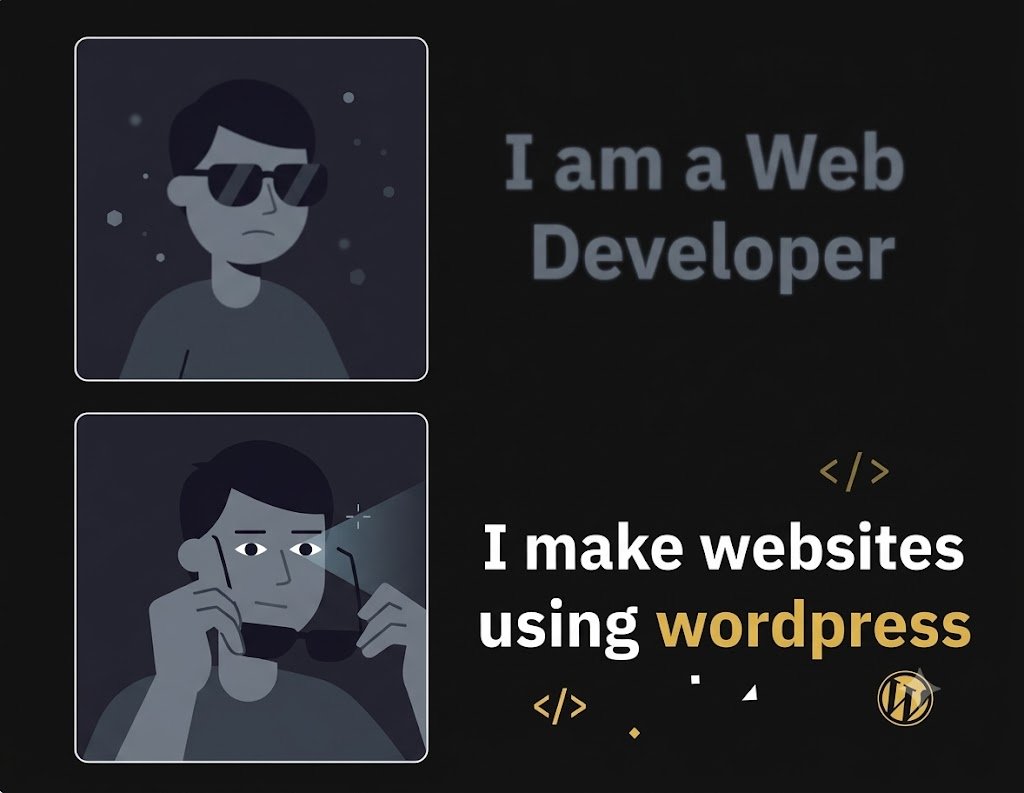 JavaScriptHubz's tweet photo. Real coders use dark mode, but us WordPress 'developers' rock the drag-and-drop glow-up! 🌟🖱️ https://t.co/PHdpjV9Cbu