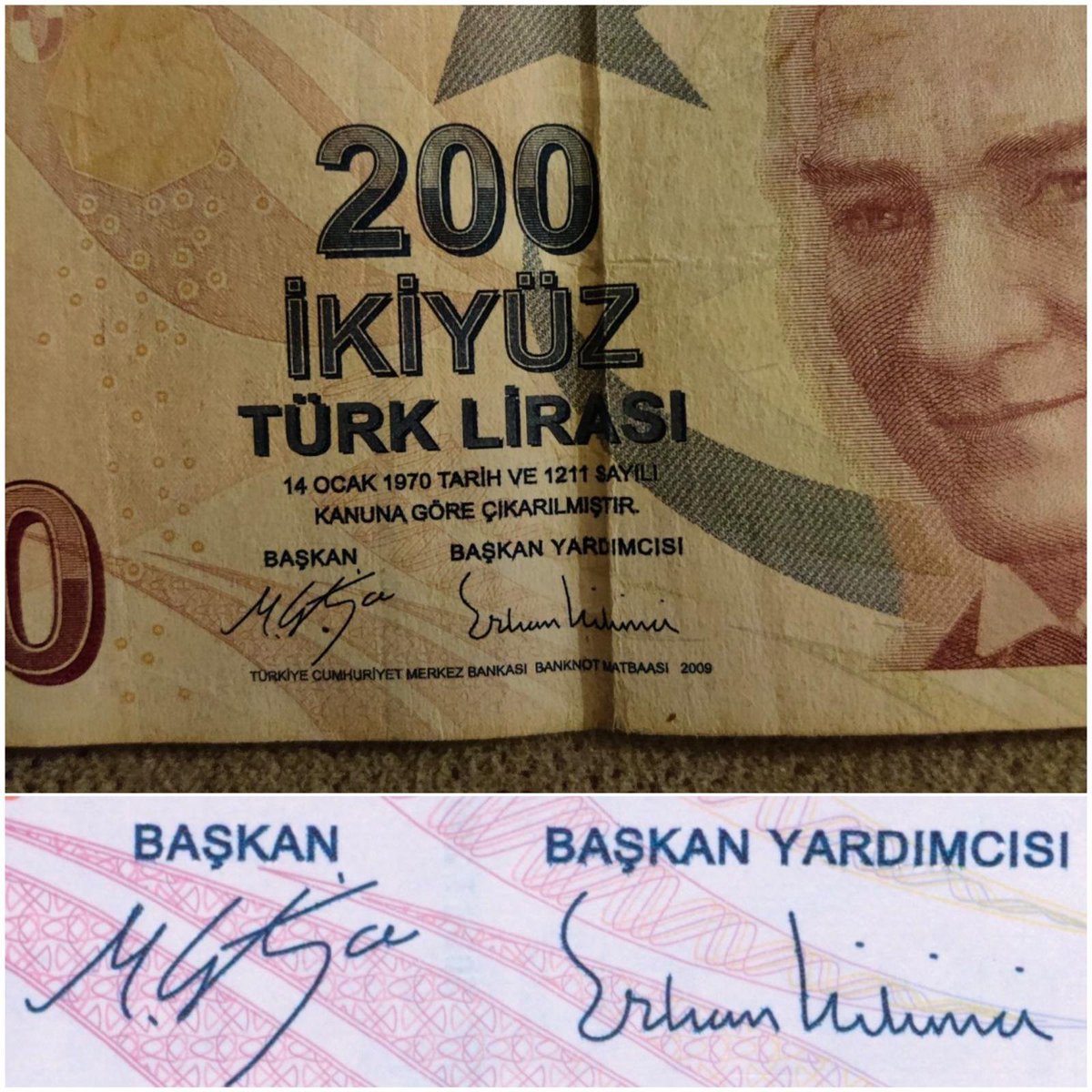 okar_ibrahim's tweet photo. Nasıl bir ülkede yaşıyoruz, kümes tilkiler emanet edilmiş !!
200 tl'nin üzerindeki iki imzanın sahibi bu gün tutuklu olan eski merkez bankası bşk.yard.cıları Emrah Şener ve Erkan Kilimci. 
Fıkra bu kadar.
Resmi kaynağa TCMB Web sitesinden ulaşabilirsiniz. https://t.co/Kg5zp75ipB