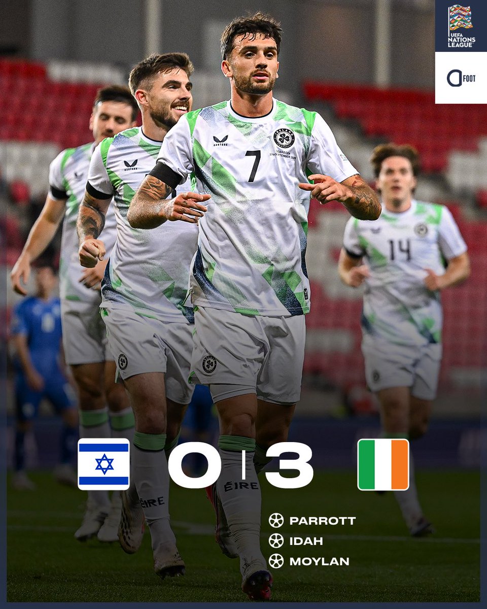 ActuFoot_'s tweet photo. 🚨🚨 L’IRLANDE 🇮🇪 S’IMPOSE FINALEMENT 3-0 FACE À ISRAËL 🇮🇱 en Ligue des Nations.

Le match a finalement bien eu lieu ce soir et les Irlandais, dont la plupart ne souhaitaient pas jouer, en ont profité pour rendre hommage aux victimes de Gaza en arborant tous un brassard noir durant la rencontre. 🖤🤝🇵🇸