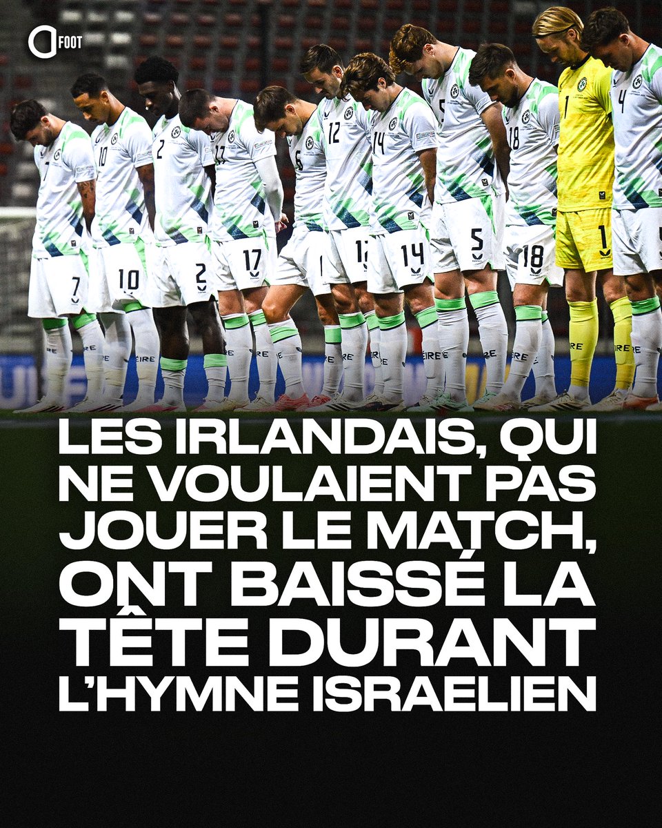 ActuFoot_'s tweet photo. 🚨🚨 L’IRLANDE 🇮🇪 S’IMPOSE FINALEMENT 3-0 FACE À ISRAËL 🇮🇱 en Ligue des Nations.

Le match a finalement bien eu lieu ce soir et les Irlandais, dont la plupart ne souhaitaient pas jouer, en ont profité pour rendre hommage aux victimes de Gaza en arborant tous un brassard noir durant la rencontre. 🖤🤝🇵🇸