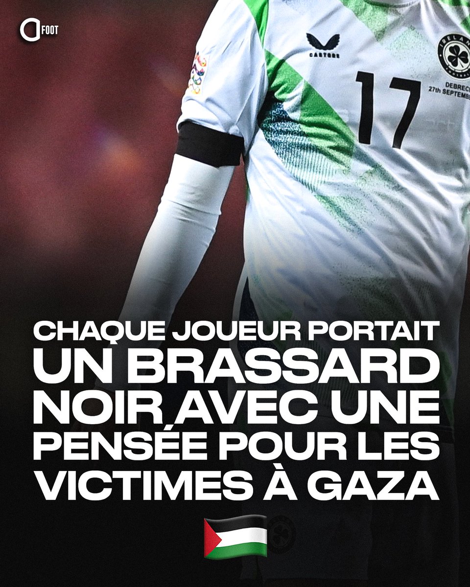 ActuFoot_'s tweet photo. 🚨🚨 L’IRLANDE 🇮🇪 S’IMPOSE FINALEMENT 3-0 FACE À ISRAËL 🇮🇱 en Ligue des Nations.

Le match a finalement bien eu lieu ce soir et les Irlandais, dont la plupart ne souhaitaient pas jouer, en ont profité pour rendre hommage aux victimes de Gaza en arborant tous un brassard noir durant la rencontre. 🖤🤝🇵🇸
