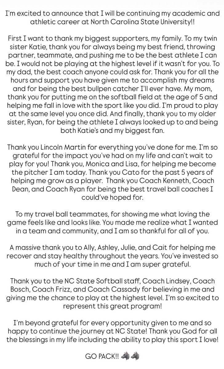 WrigleyMegan28's tweet photo. IM JOINING THE PACK‼️‼️🐺🐺

#committed 
@wfnationsoftbal @PackSoftball 
@PaceKnights @LLefty18 @FrizellRiley @chrisbosh @CoachCassady https://t.co/1OknAxtBMy