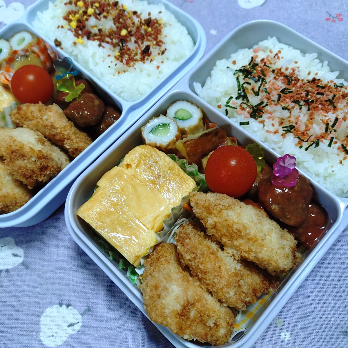 amane__simply's tweet photo. おはようございます☔

本日の息子弁当🍱
次男は代休だけど、私が仕事なので置き弁！
🌱チキンカツ
🌱ちくわきゅうり
🌱さつまいも煮
🌱ミートボール（トップバリュの）

また雨が続くみたいですね☔
ヤダヤダ😥先日の雨もまだ乾いてないのにー😥
皆様お気を付けて☘️

#お弁当　#お弁当記録　#息子弁当 https://t.co/K2dF9OYNrb