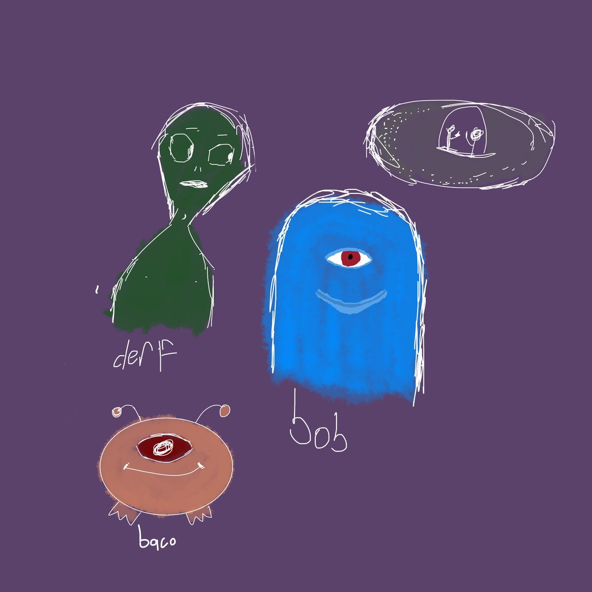 blehaorta's tweet photo. i wanna draw then remember i fucking suck at it. anyway here's some guys. yes i use the annoying ass messy lines. baco was stolen and is a copy of shmeegus. bob is blue. derf is gay and has nipples. you're welcome. https://t.co/ISwiNPK3ZA