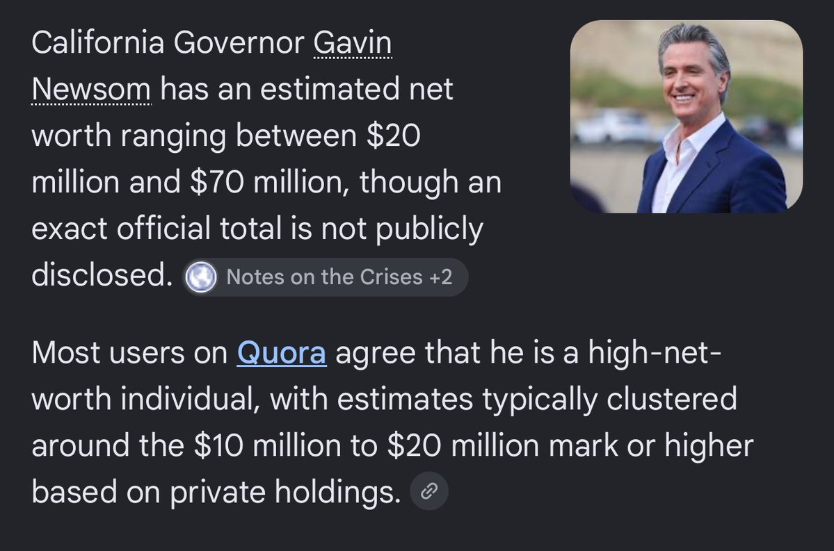 jaykody541's tweet photo. @GuntherEagleman When a shitbag like @GavinNewsom says capitalism isn’t working but his net worth is $20-$70 Million dollars, he’s just looking for more by becoming an oligarch. Why people vote for that lying POS is beyond me. https://t.co/aq6YRGYUM5