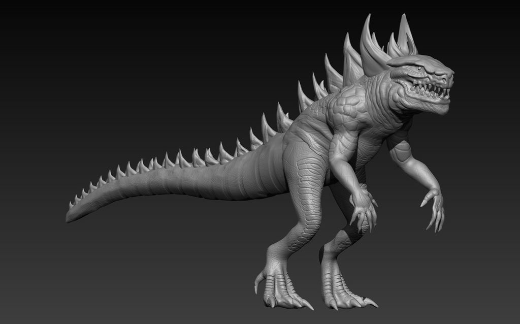 Quailrnv's tweet photo. High-poly creature sculpt breakdown ✍️ Tyrannosaur stance mixed with spiky aquatic reptilian features.
Sculpted in ZBrush. Swipe through for the angle turnarounds!

#ZbrushArt #DigitalSculpting #MonsterArt #CharacterArt #3DModel #GameArt https://t.co/hU3cZIUiFJ