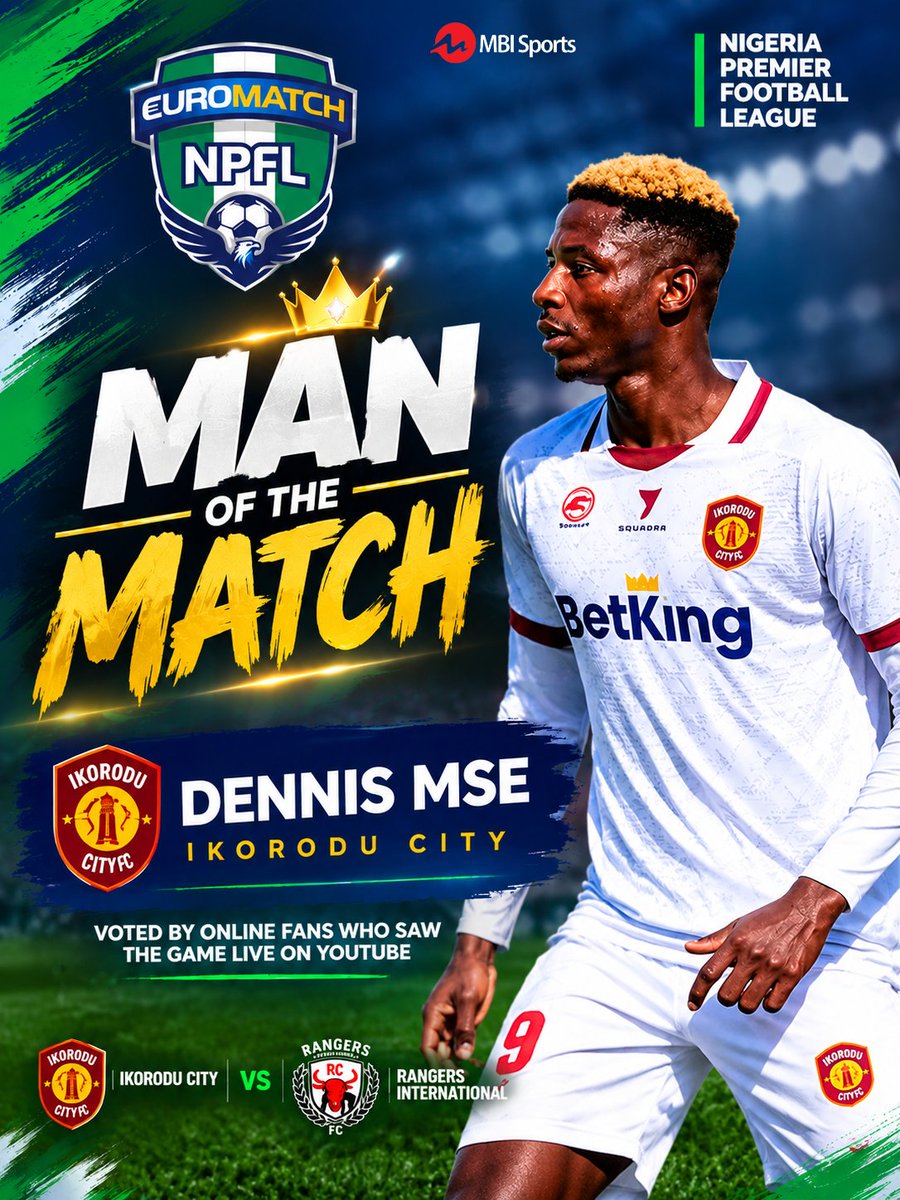 _MBISport's tweet photo. The Man of the Match award goes to Dennis Mse of Ikorodu City https://t.co/OegPU4vmwc