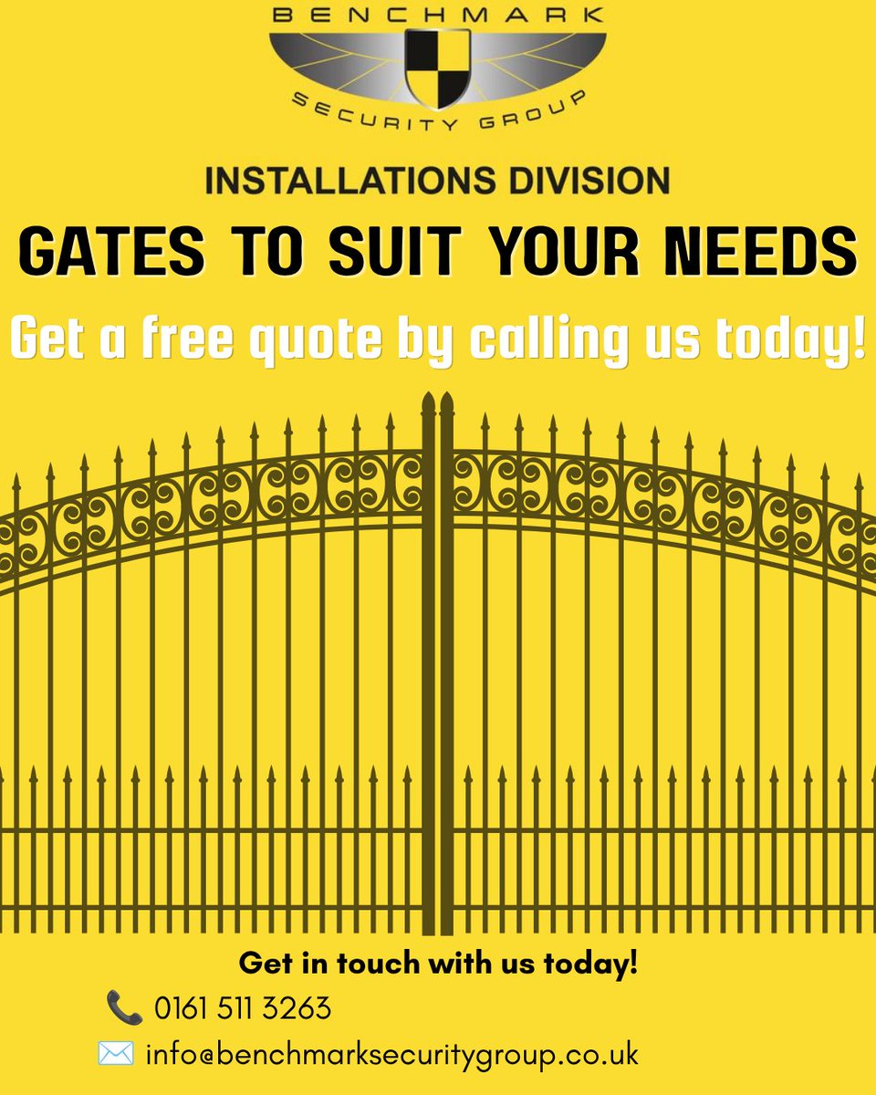 BenchmarkInstal's tweet photo. Get a free, personalised quote for your home or business security today!
Contact us for information about our services👇🏼
🔗 Head Office: 0161 786 7009
🔗 Installations team: 0161 511 3263
🔗 info@benchmarksecuritygroup.co.uk

#GateInstallation #SecuritySystems #GreaterManchester https://t.co/TrBpoFVcc9