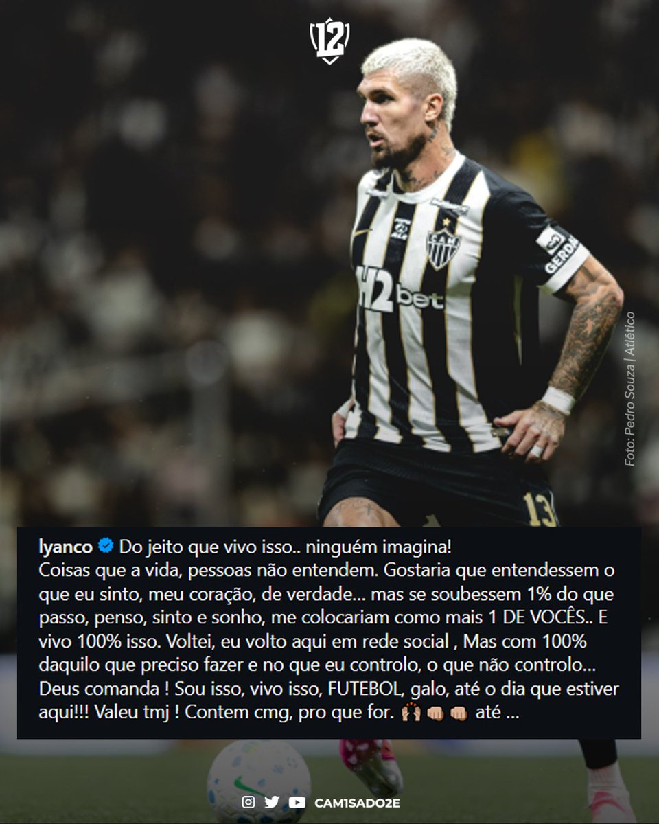 canalcamisadoze's tweet photo. Lyanco publica novo desabafo nas redes sociais, confira o texto publicado pelo zagueiro neste domingo (27).

📸 Pedro Souza | Atlético https://t.co/ZvLBTDQ5Cc