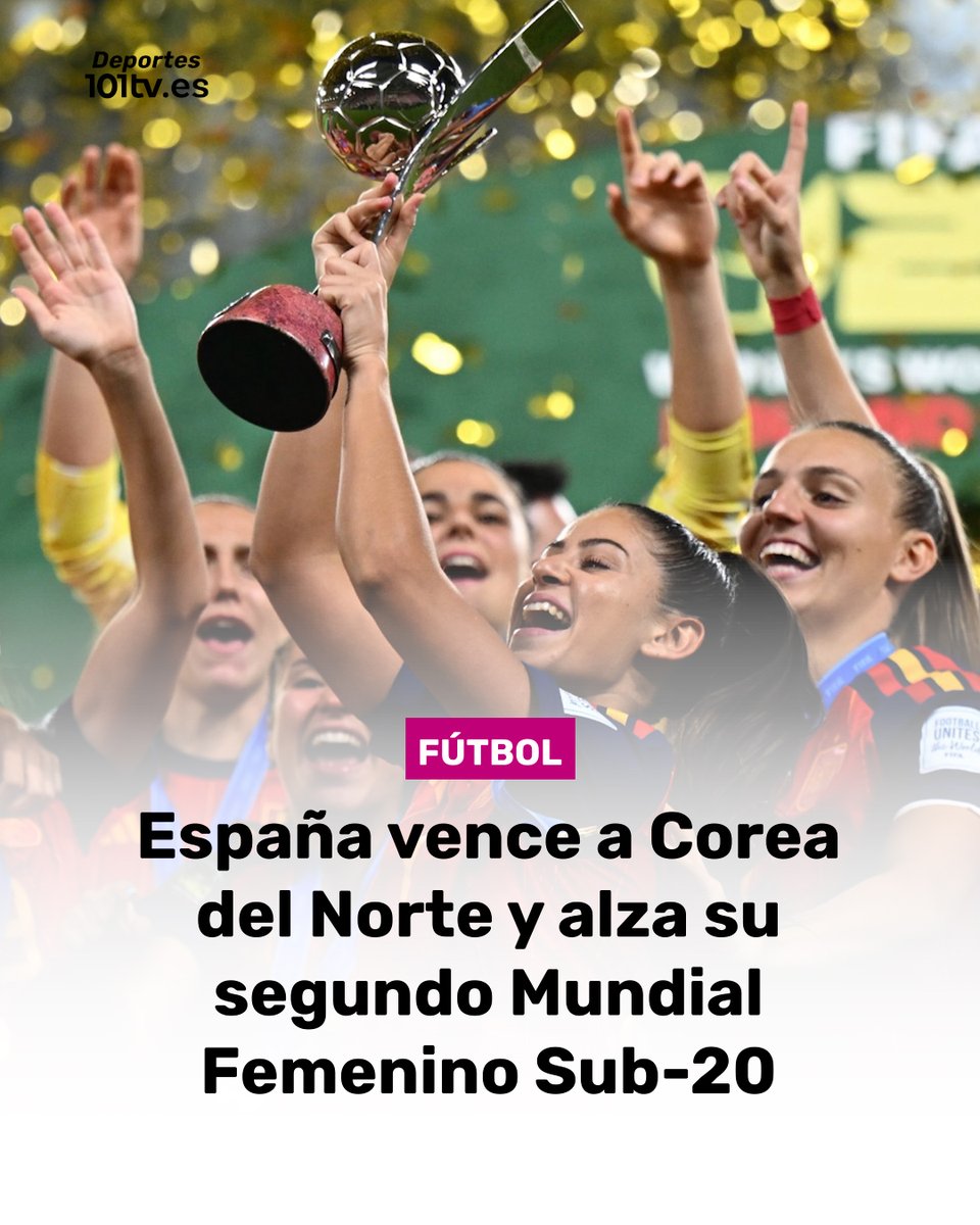 101tvMalaga's tweet photo. 🏆 España vuelve a ser campeona del mundo Sub-20. La selección femenina se impuso a Corea del Norte en la tanda de penaltis (4-3) después de un partido que terminó 0-0 tras los 90 minutos y la prórroga. Laia López fue la heroína al detener dos lanzamientos y permitir a la ‘Roja’ conquistar su segundo Mundial Sub-20.

📱Más información en https://t.co/hXxMoz09bz

#España #FútbolFemenino #MundialSub20 #LaRoja #Fútbol