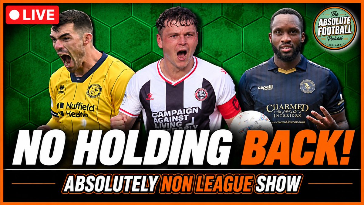 absoluteballpod's tweet photo. 🔴 THE ABSOLUTELY NON-LEAGUE SHOW 
LIVE MONDAY | 8:30PM

Join @CharxRafc in collaboration with @NLFullTime 

🎩 Marquis hat-trick as Woking hit FIVE
🔥 King’s Lynn win 5-0 away
💥 Maidenhead hit FOUR
⚽ Huge wins across all three divisions
National League. North. South. We’re covering it all.

https://t.co/gXfWkEaN1G
#Nationalleague  #nonleague #nonleaguefootball